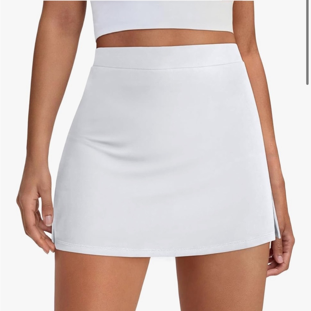 White Mini Tennis Skirt with Built-In Shorts (Size M)